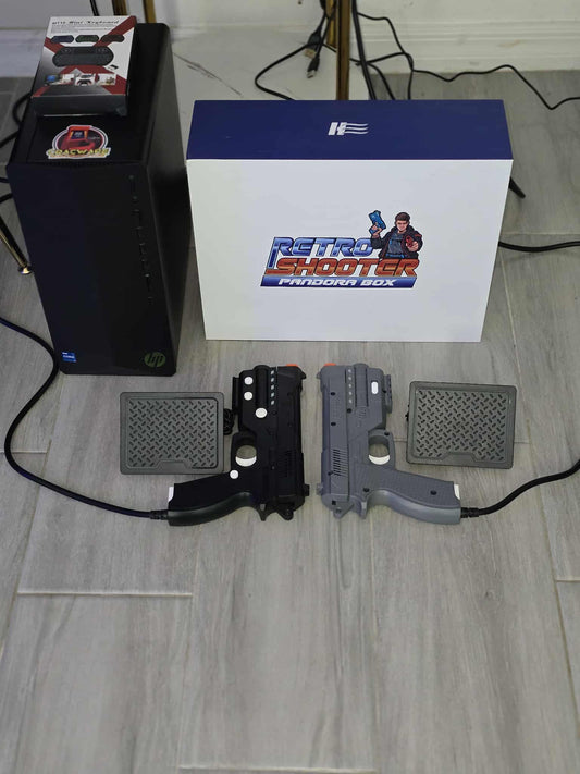 8TB MODERN ARCADE/LIGHT GUNS RETROSHOOTER COMPLETE RS3  REAPER  V2 GUNS light Gun Kit (2 RS3 REAPERS , 2 pedals, GAMING PC hub, Gaming pc, wireless keyboard)