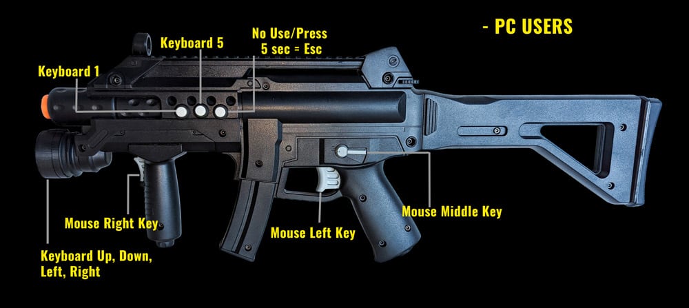 RETROSHOOTER COMPLETE MX24 GUNS light Gun Kit (2 mx , 2 pedals, pc hub, Gaming pc, wireless keyboard)