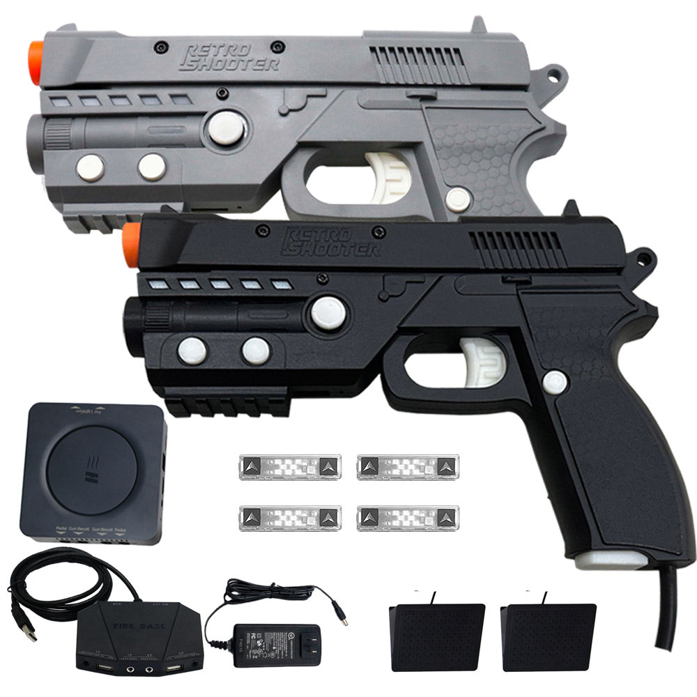 RETROSHOOTER COMPLETE RS3  REAPER GUNS light Gun Kit (2 RS3 REAPERS , 2 pedals, GAMING PC hub, Gaming pc, wireless keyboard)